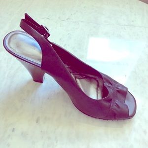 Black Leather Peep Toe Heels